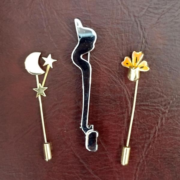 Vintage Stick Pins, Set of 3, Moon and Stars Pin, Iris Flower Pin, Scarf Pin