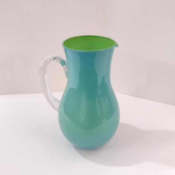 Vintage Blue and Green Cased Blown Glass Pitcher / Vase