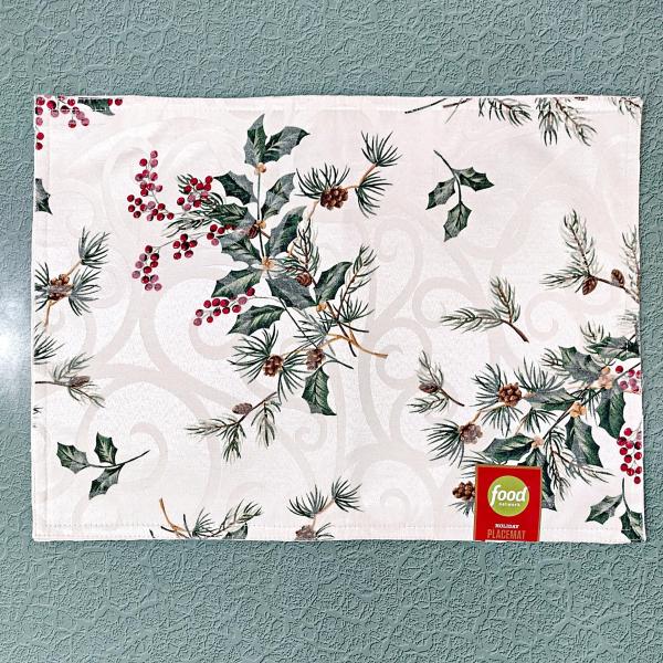 Vintage NEW Food Network Holiday Reversable Placemats, Set of 6, Holly Berry and Pinecone Design, Christmas Winter Table Decor