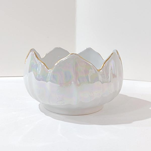 Vintage White Iridescent Lusterware Flower Petal Bowl