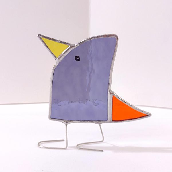 Stained Glass Standing Bird, Funky Purple and Orange Glass Bird Suncatcher, Bird Lover Gift, Windowsill Sitter