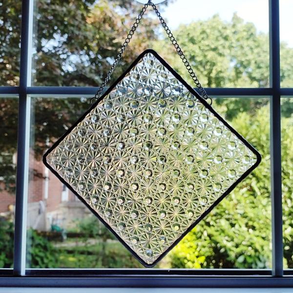 Diamond Cut Vintage Clear Glass Plate Window Hanging