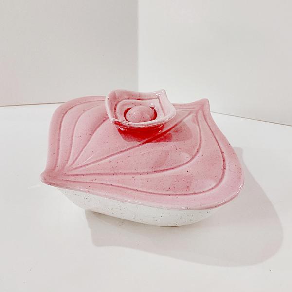 Vintage California Pottery USA Pink Onion Covered Serving Dish