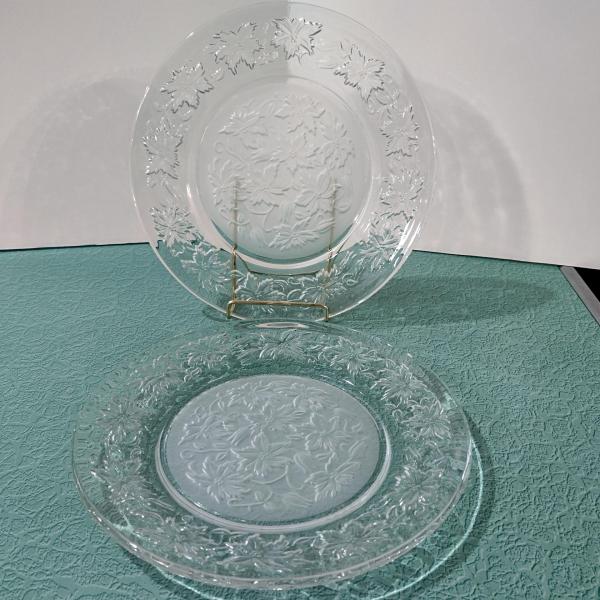 Vintage Princess House Fantasia Dinner Plates, Set of Two, Clear and Frosted Glass Plates with Poinsettia Floral Design