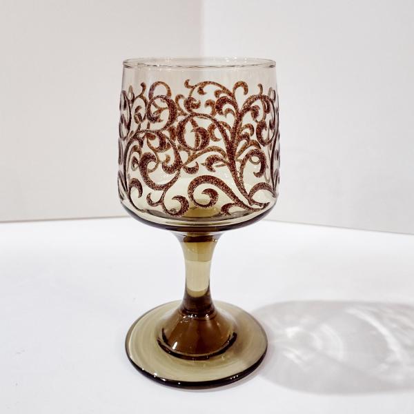 Vintage Libbey Prado Tawny Brown Scroll Wine Glass