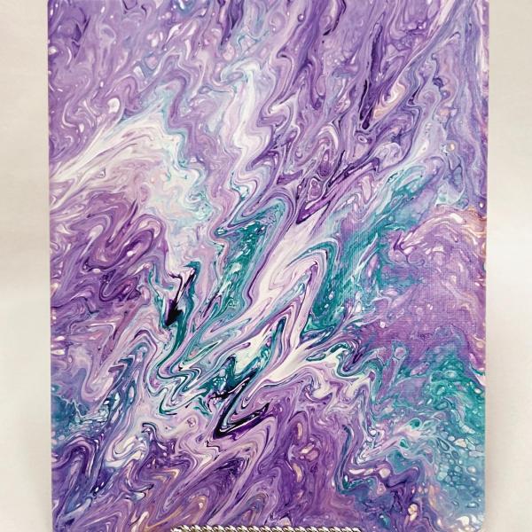Purple and Turquoise Blue Abstract Original Acrylic Pour Painting, 8" x 10", Fluid Art Painting