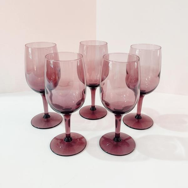Vintage Amethyst Purple Wine Glasses, Set of 5, Vintage Barware
