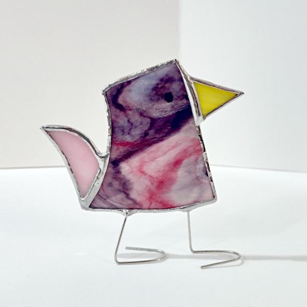 Stained Glass Standing Bird, Funky Glass Bird, Purple and Pink Bird Suncatcher, Windowsill Free Standing Bird