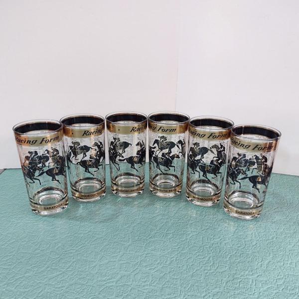 Vintage New York and New Jersey Race Track Horse Racing Form Highball Glasses, Set of 6, 