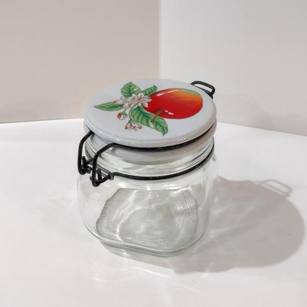 Vintage Ravenhead Kilner Mason Jar with Ceramic Apple Design Lid and Clamp, 20 Ounce Glass Airtight Storage Container