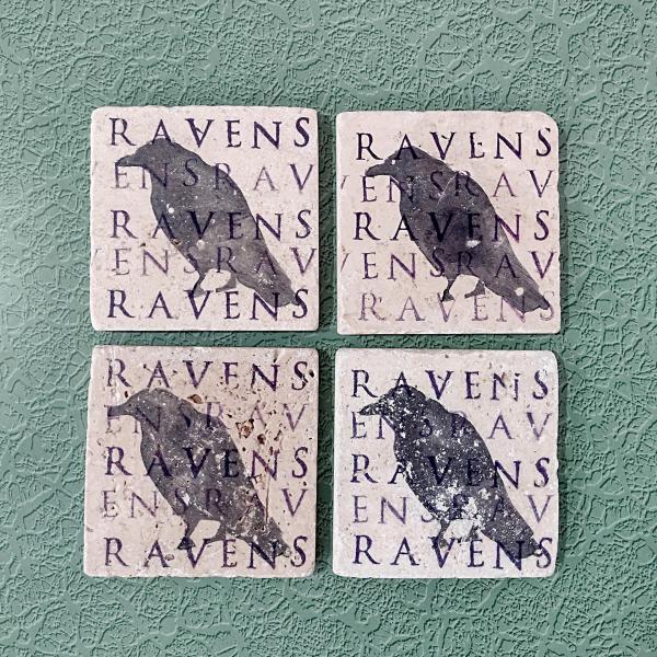 Vintage Baltimore Ravens Stone and Cork Coasters, Set of Four