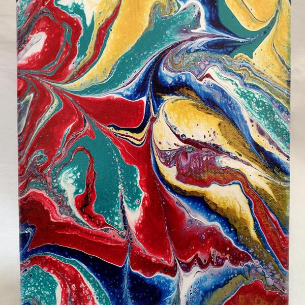 Red, Blue, and Yellow Original Acrylic Abstract Painting, 8" x 10" on Canvas