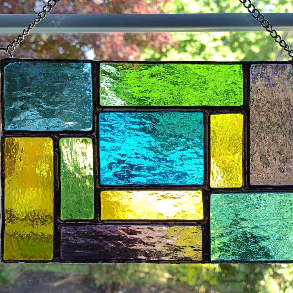 Geometric Mondrian Style Suncatcher, Rainbow Colors