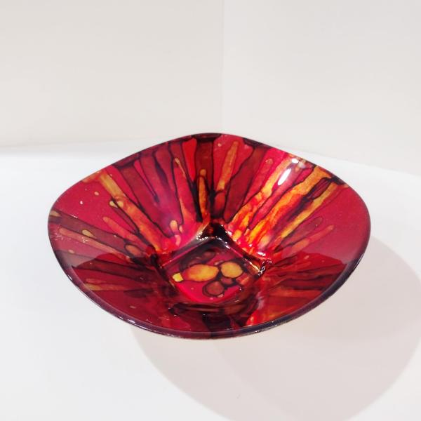 Vintage Italian Red and Gold Reverse Painted Decorative Bowl, Centerpiece Fruit Accent Bowl