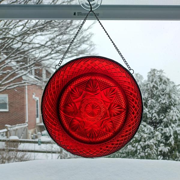 Vintage Hanging Plate, Ruby Red Cristal D'Arques Durand