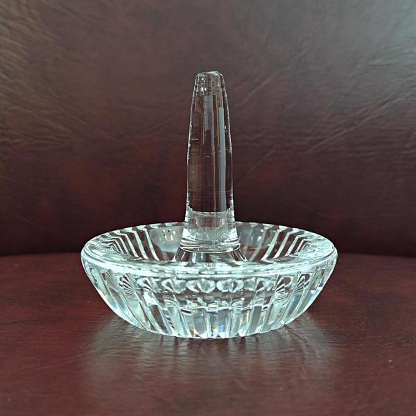 Vintage Waterford Crystal Ring Dish, Round Ring Holder with Post