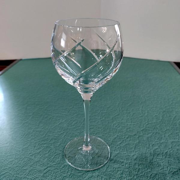 Vintage Crystal Balloon Chardonnay Wine Glass, Signed Rogaska Chelsea Cut Crystal Swirl White Wine Glass