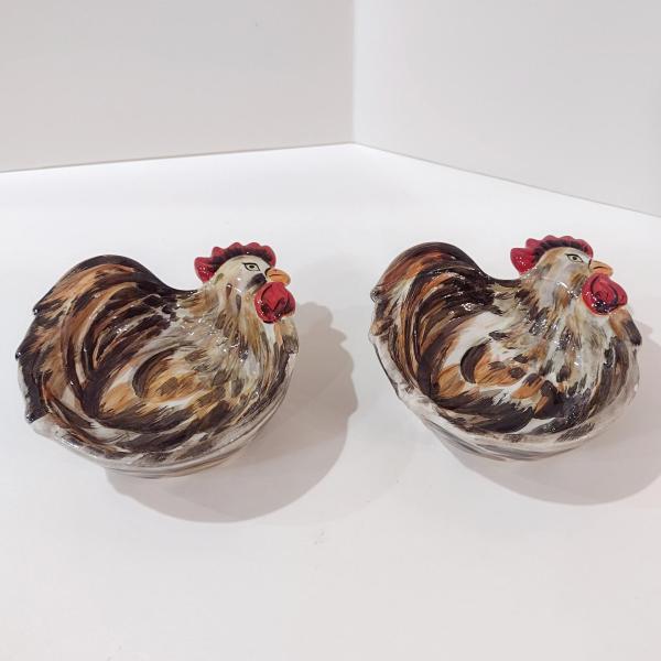 Vintage Rooster Chicken Condiment Bowls, Set of Two, Tabletops Gallery Sonama Rooster Bowls, Guest Soap Trinket Dishes