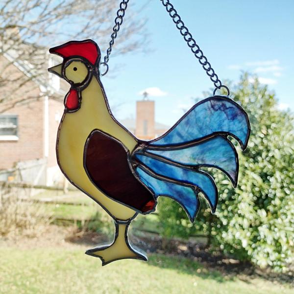 Rooster Stained Glass Suncatcher, Chicken Decoration
