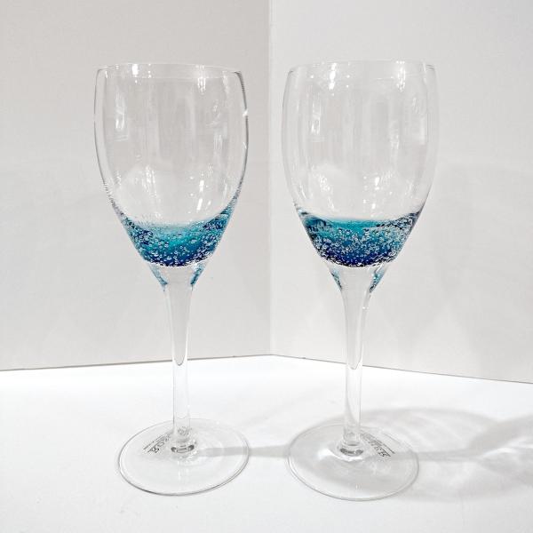 Vintage Roscher Teal Blue Bubble Wine Glasses, Set of Two