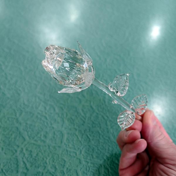 Vintage Blown and Cut Glass Roses, Set of Four
