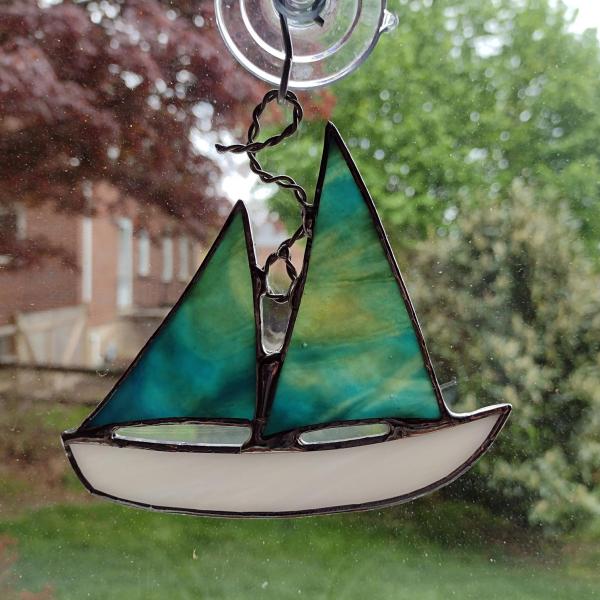 Stained Glass Sailboat Suncatcher, Blue Swirled Youghiogheny