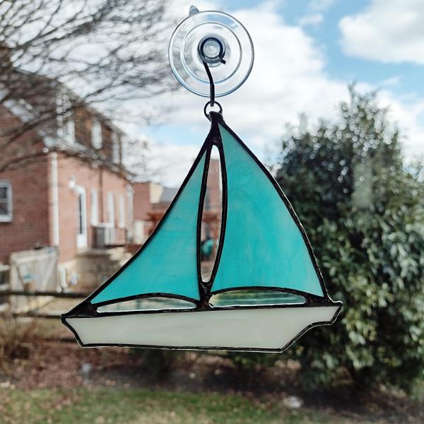 Stained Glass Sailboat Suncatcher, Custom Colors Available 