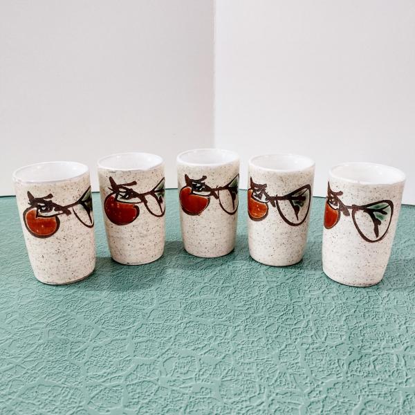 Vintage Otargiri Japanese Sake Tea Ceramic Stoneware Cups, Set of Five