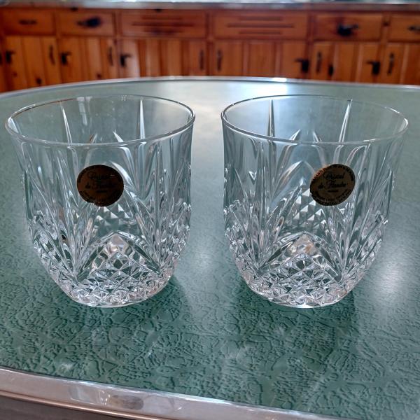 Vintage NEW Cristal de Flandre Salzburg Crystal Rocks Glasses, Set of Two, 10 Ounce Old Fashioned Glasses, Whiskey Glasses, Lowball Glasses