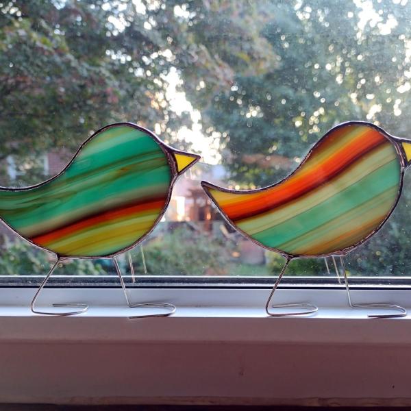 Southwestern Stained Glass Standing Birds, Set of Two