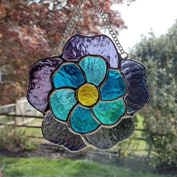 Stained Glass Blue and Purple Flower Suncatcher