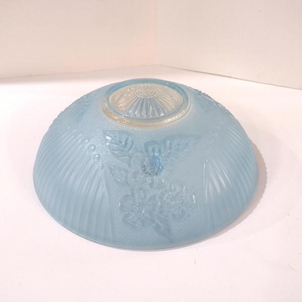 Vintage Art Deco Style Floral Light Blue Frosted Glass Three Chain Suspension Dome Shade