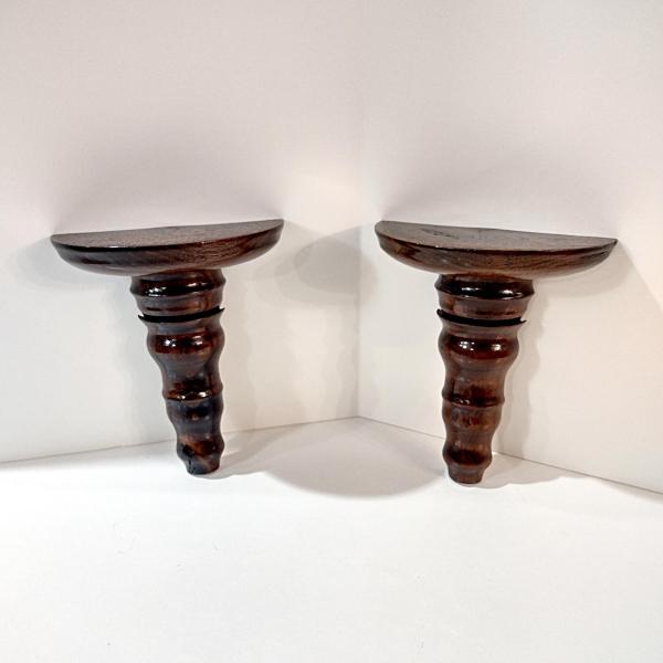 Vintage Wooden Spindle Wall Shelves, Set of Two, Dark Brown Decorative Display Shelves