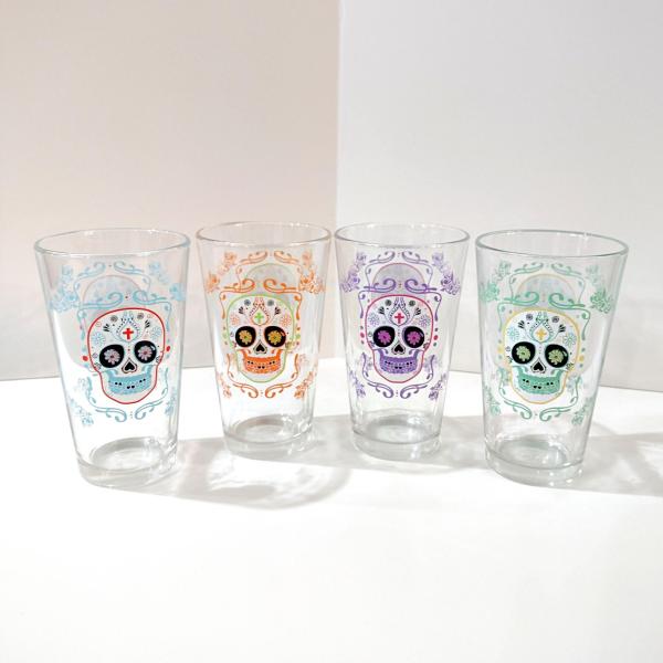 Sugar Skull Day of the Dead Beer Pint Glasses, Set of Four