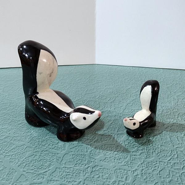 Vintage Momma and Baby Skunk Ceramic Figurines, Set of Two