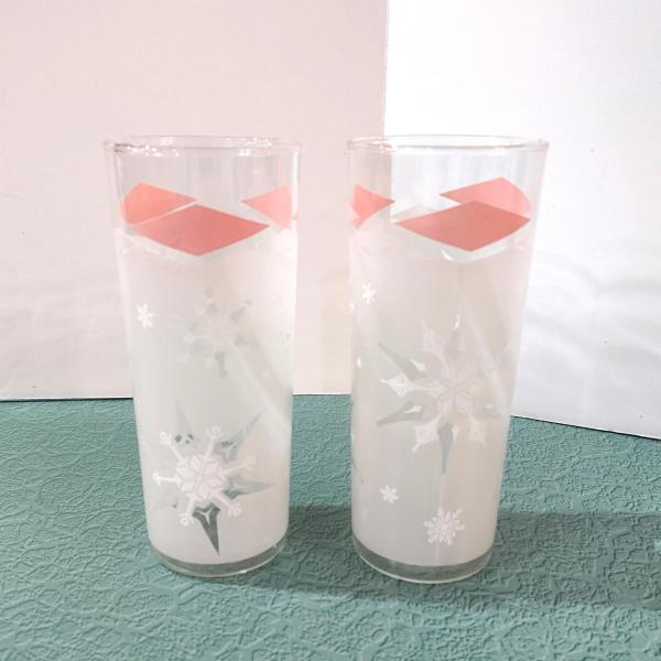Vintage Anchor Hocking Pink Atomic Snowflake Highball Glasses, Set of Two