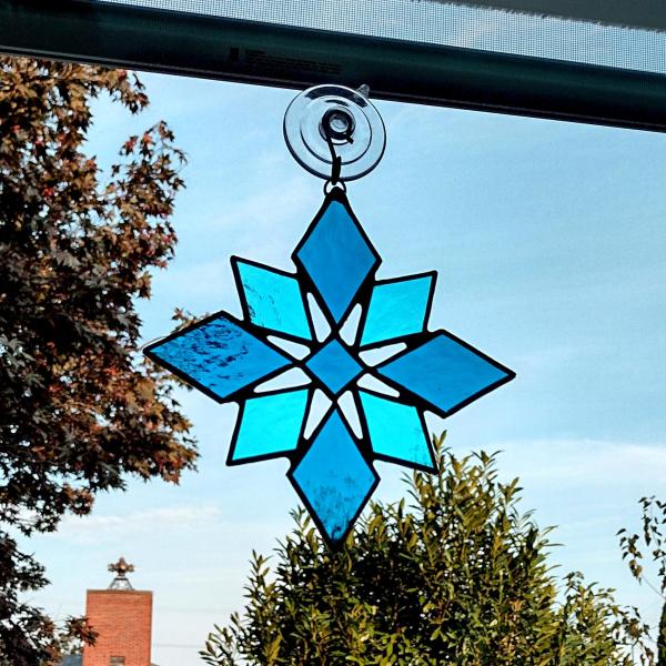 Blue Stained Glass Snowflake Suncatcher, Custom Colors Available