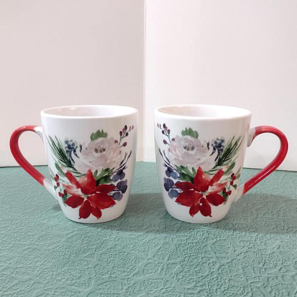 Vintage Floral Sophisti Plate Coffee Tea Ceramic Mugs, Set of Two