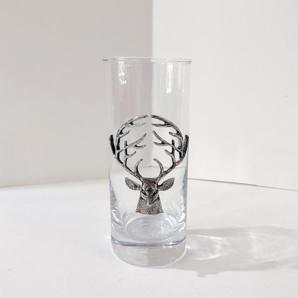 Stag Highball Glass, Pottery Barn Stag Glass, Deer Hunter Cocktail Glass
