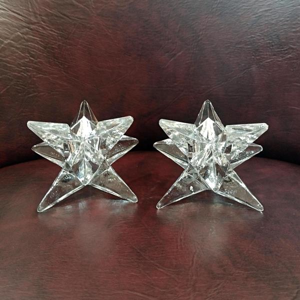 Vintage 9 Pointed Star Crystal Candlestick Holders, Set of 2, Taper Candle Holders