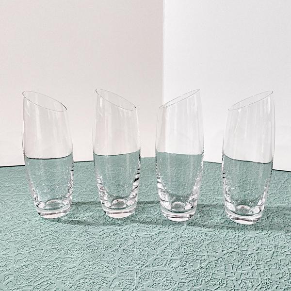 Vintage Stemless Champagne Flutes, Set of 4, Clear Glass Bud Vases
