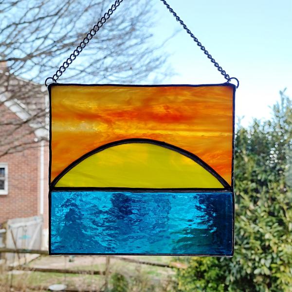 Sunset Stained Glass Suncatcher, Beach Sunset Glass Art