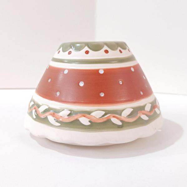 Vintage Southwestern Colored Mini Ceramic Jar Candle Shade Topper, Rust Red and Green Candle Accessory