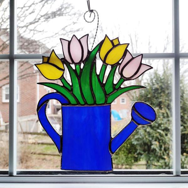 Stained Glass Tulip Bouquet in Watering Can