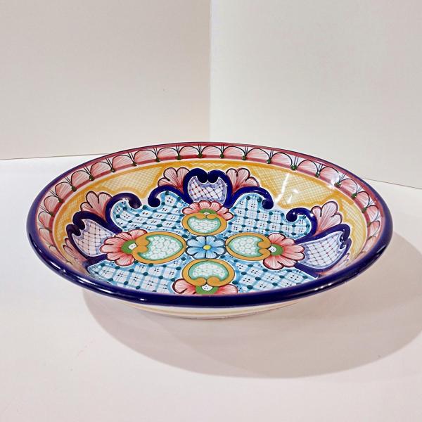 Vintage Authentic Talavera Mexican Oval Ceramic Serving Bowl, Hand Painted Floral Talavera Pottery