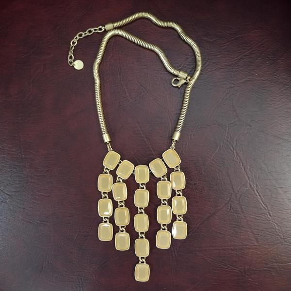 Vintage Talbots Tan Yellow Acrylic Cascade Statement Bib Necklace with Gold Tone Snake Chain, Adjustable Length 20" to 22"