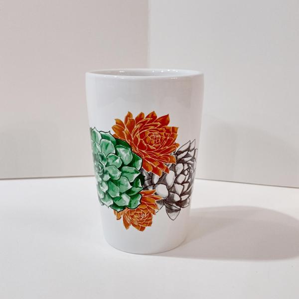 Tall Floral Ceramic Tumbler, Handle less Coffee Tea Mug