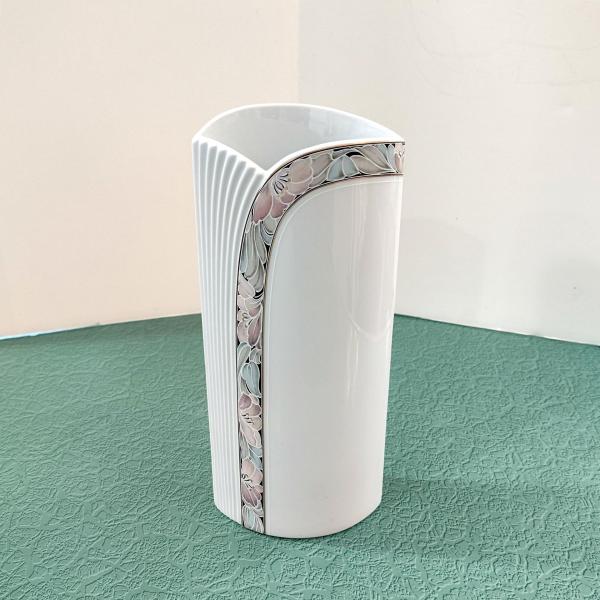 Vintage Kaiser West Germany Tivoli Art Deco Vase, White Vase with Floral Hand Painted Design