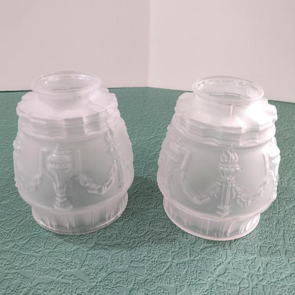 Vintage Classical Urn Torch and Drape Frosted Shades, Set of Two