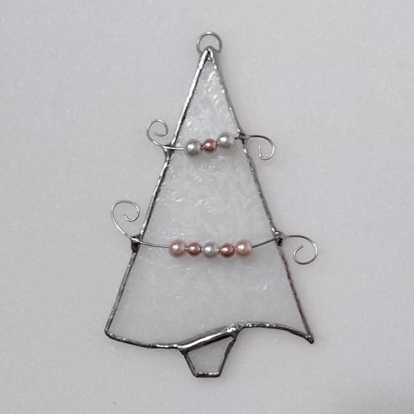 Beaded Stained Glass Christmas Tree, Etched Glue Chip Glass
